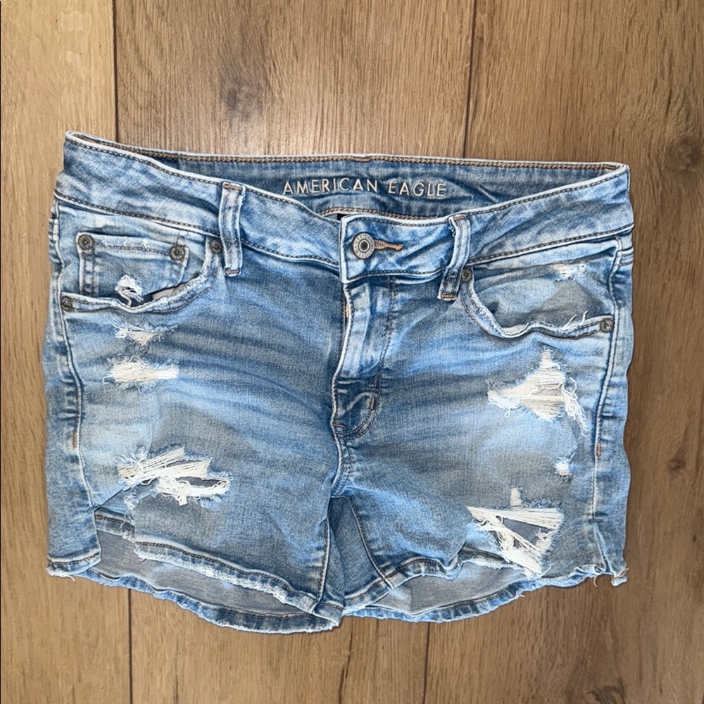 American Eagle Outfitters Blue Distressed Jean Shorts